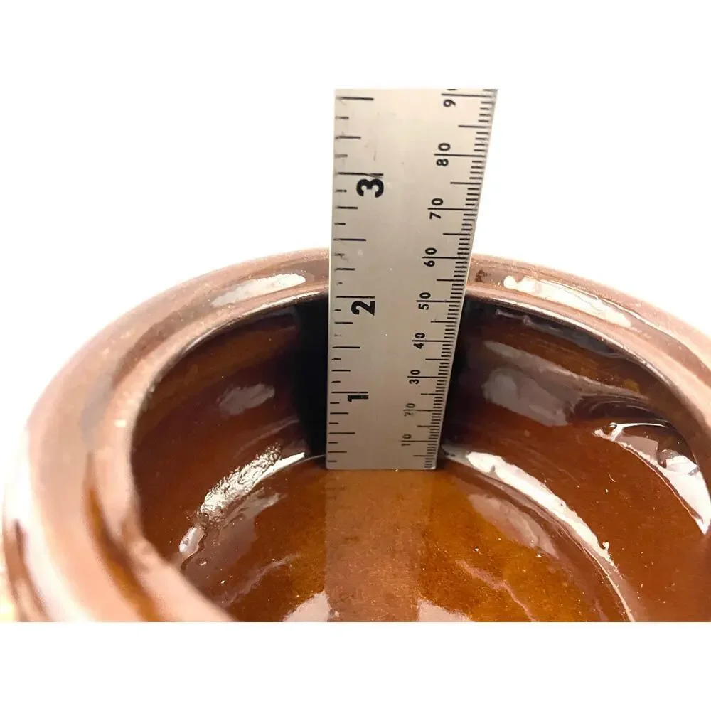 VTG Stoneware Pottery Bean Pot Double‎ Handled Brown 3 Tones Small